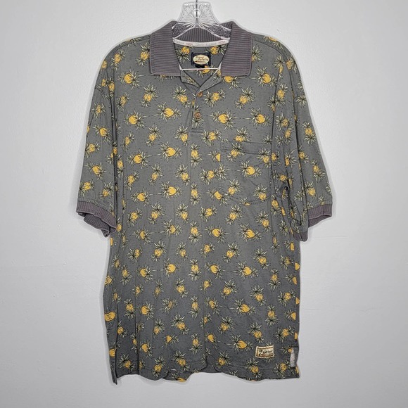 Vintage Tommy Bahama Mens Gray Hawaiian Pineapple Soft Cotton Polo Shirt Medium - Picture 1 of 6